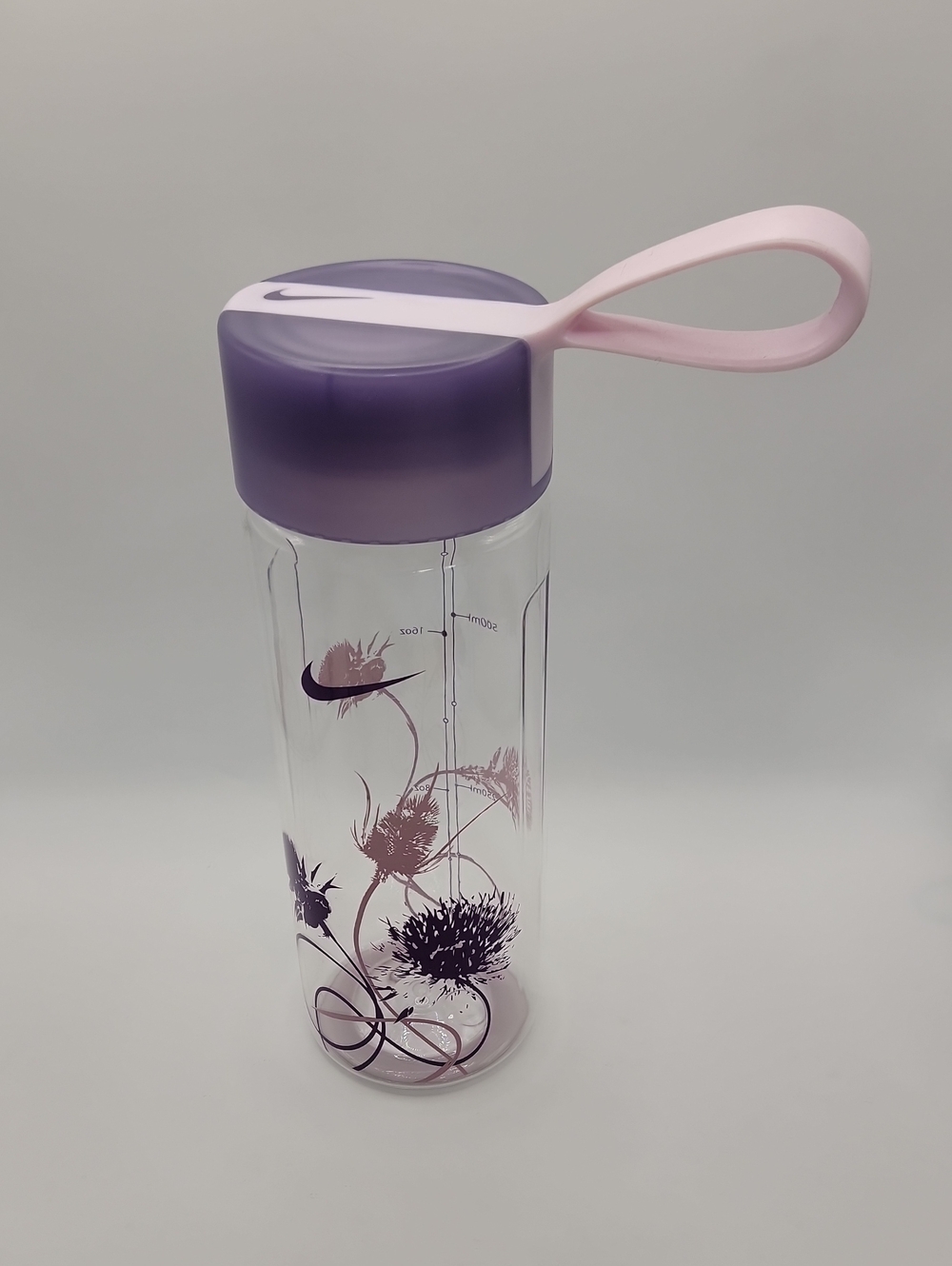 Nike Purple Floral Water Bottle with Pink Carry Loop 24 Oz Size